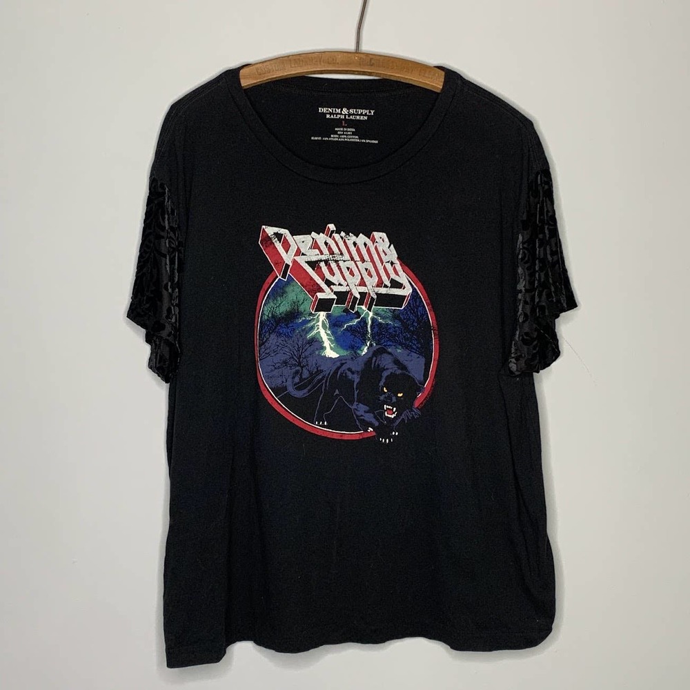 Ralph Lauren Denim & Supply Large T Shirt Panther Graphic Tee Velvet Band